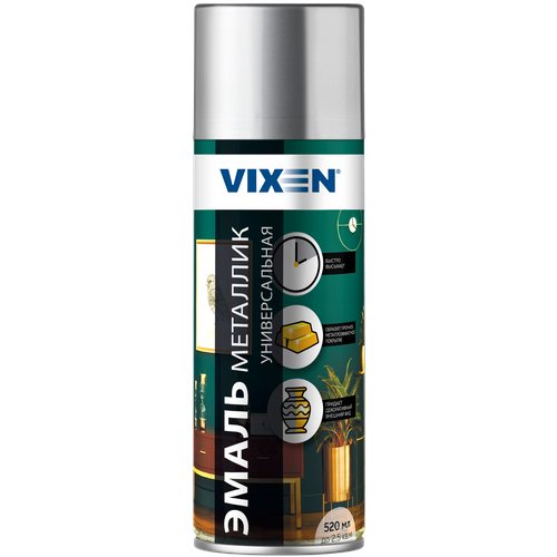 Эмаль Vixen универсальная металлик, хром зеркальный, глянцевая, 520 мл, 1 шт. смывка краски vixen 520 мл аэрозоль vixen vx 90000