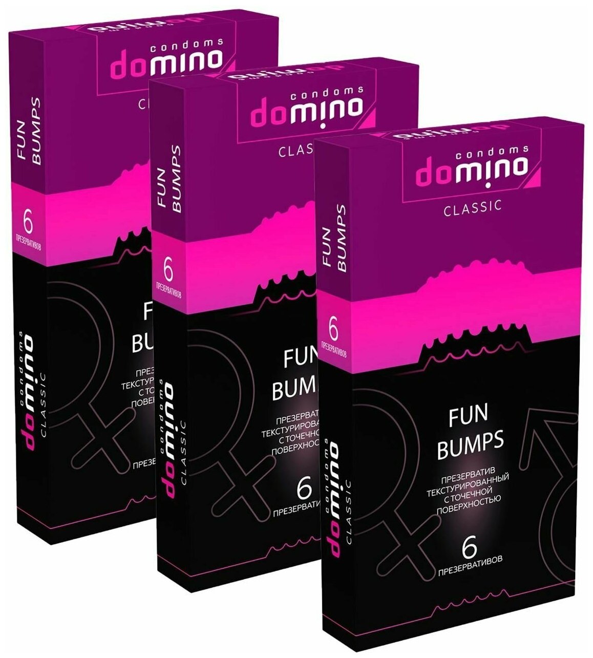 Презервативы DOMINO CLASSIC FUN BUMPS, 3 пачки - 18 шт.