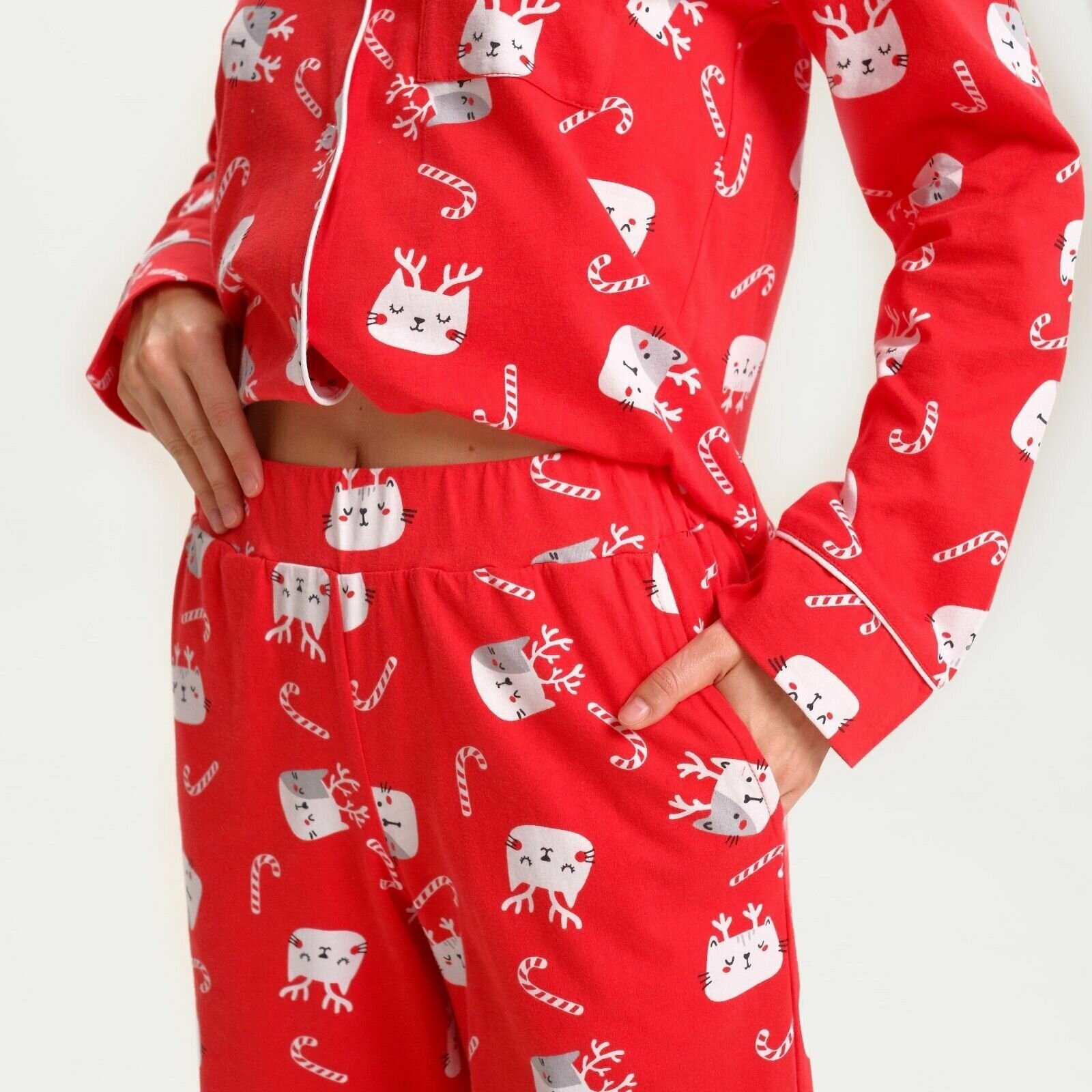 Пижама Kaftan, рубашка, брюки, длинный рукав, карманы, размер 40-42, красный - фотография № 5
