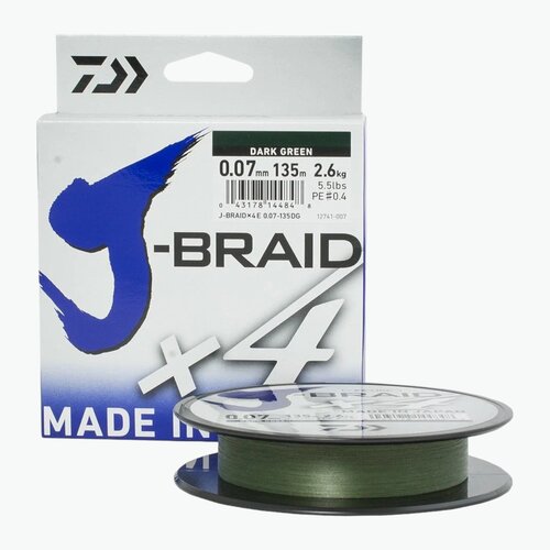 Плетеный шнур для рыбалки DAIWA J-Braid X4 135m, 10.2 кг - Зеленый