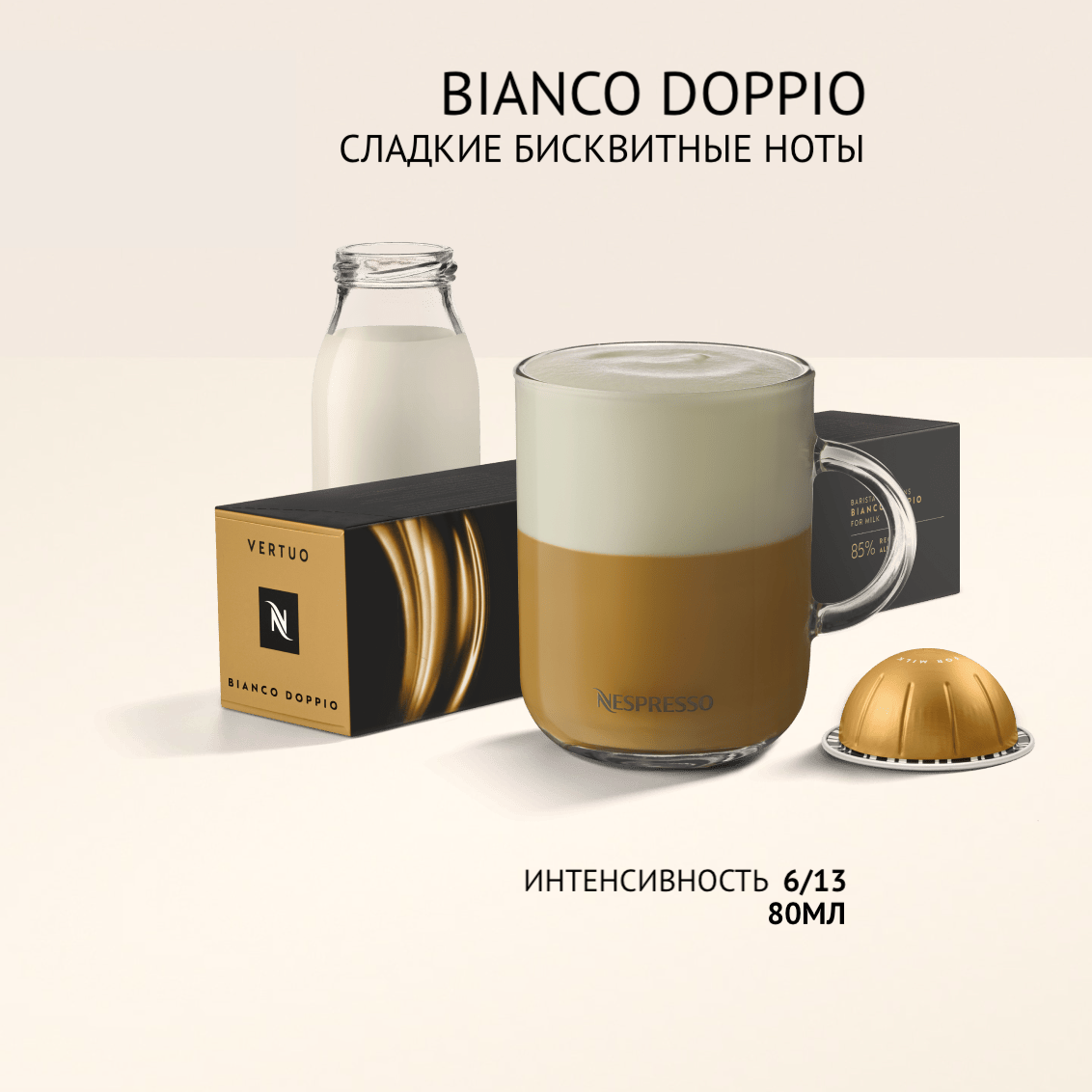 Кофе в капсулах Nespresso Vertuo бленд Barista Creations Bianco Doppio, 10 капсул