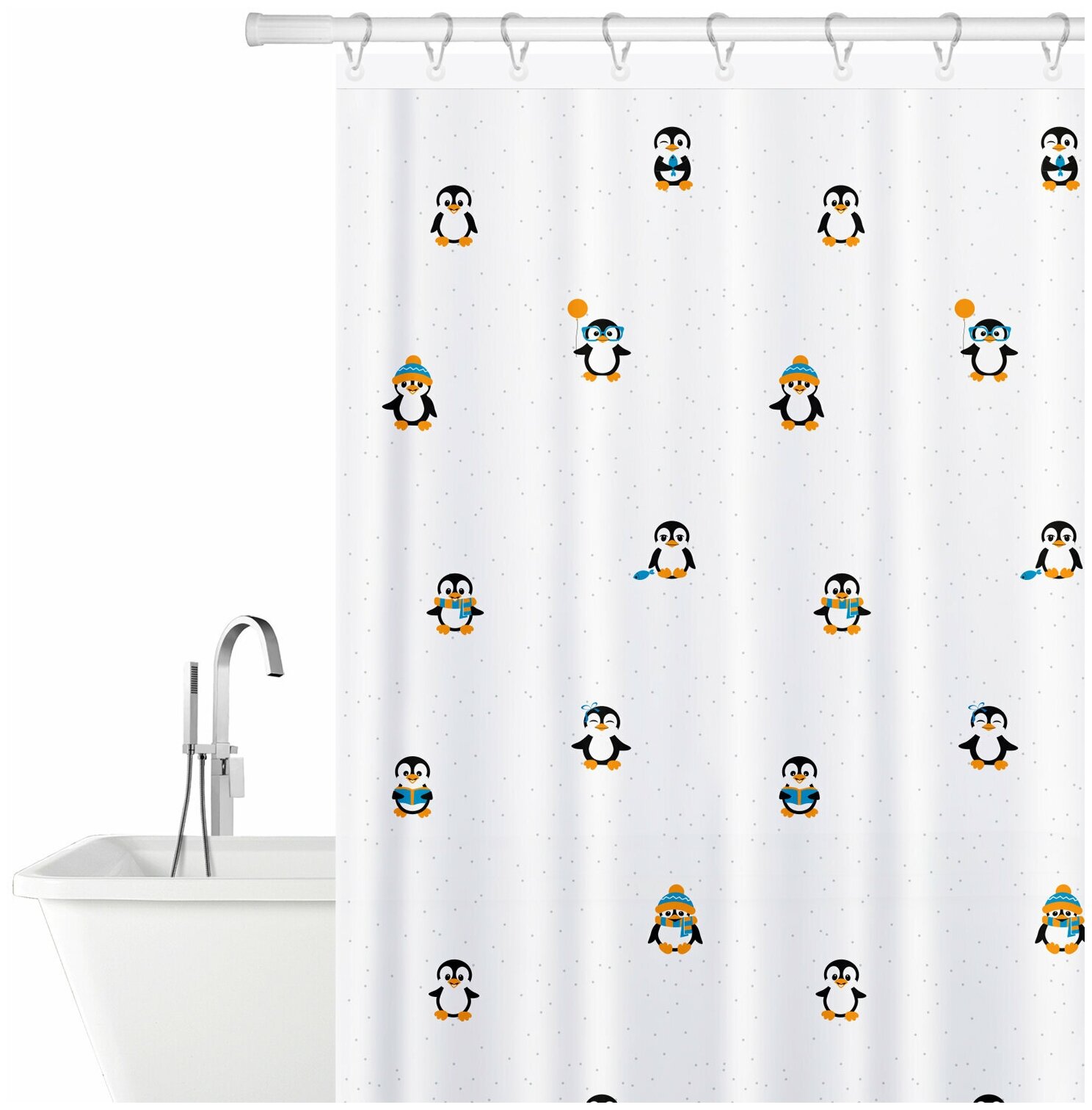 Штора для ванной текстиль Tatkraft Funny Penguins 180x180 см