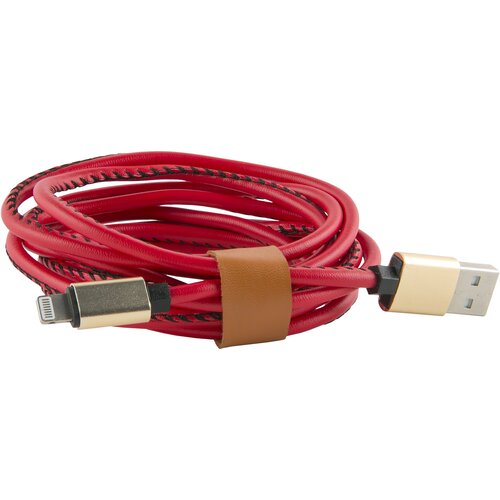Дата кабель USB - 8-pin для Apple оплетка экокожа, 2 метра/Провод USB - 8-pin/Кабель USB - 8-pin разъем/Зарядный кабель красный