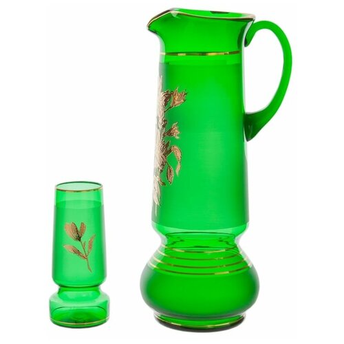 Зеленый набор для воды 7 предметов, кувшин + 6 стаканов, Crystal Art