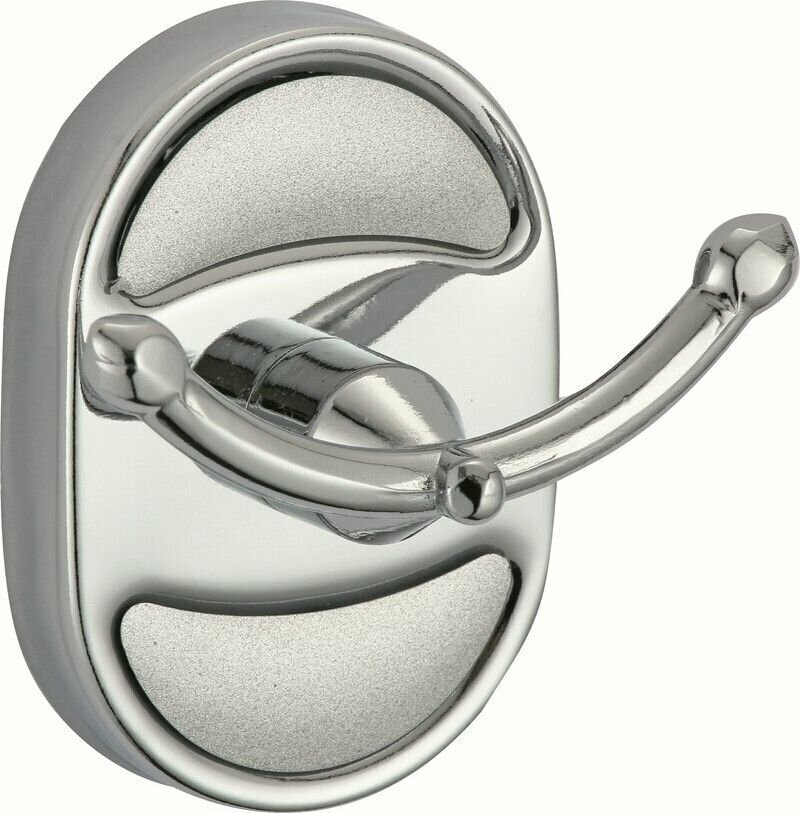 Крючок двойной настенный овальный для ванной туалета кухни и прихожей. Вешалка держатель для полотенец VIKO V-402 латунь цвет хром