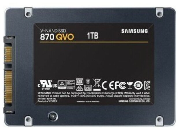 SSD 2.5" Samsung 1.0 Tb 870 QVO Series (SATA3, до 560/530 Мбит / с, 98000 IOPs, 3D QLC, DDR4 1 Гб, MGX, 7 мм)