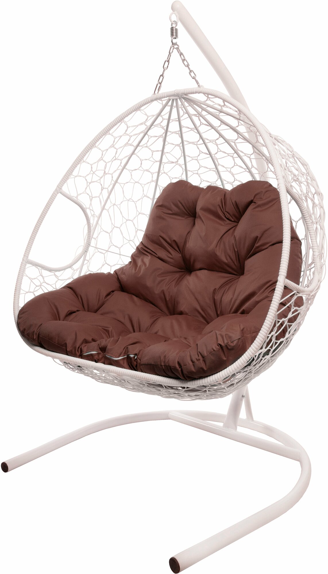 Подвесное кресло с ротангом Для компании белое, коричневая подушка - фотография № 1