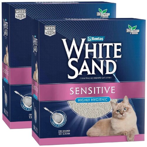 WHITE SAND SENSITIVE наполнитель комкующийся для туалета кошек гипоаллергенный без запаха (10 + 10 л) white sand less tracking наполнитель комкующийся для туалета кошек не оставляющий следов крупные гранулы 10 10 л