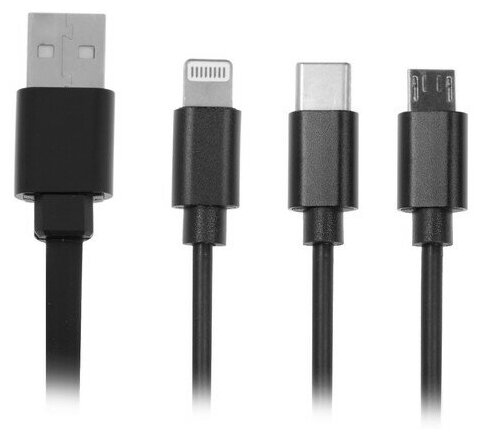 Аксессуар Luazon USB - MicroUSB/Type-C/Lightning 2А 1m Black 4310383