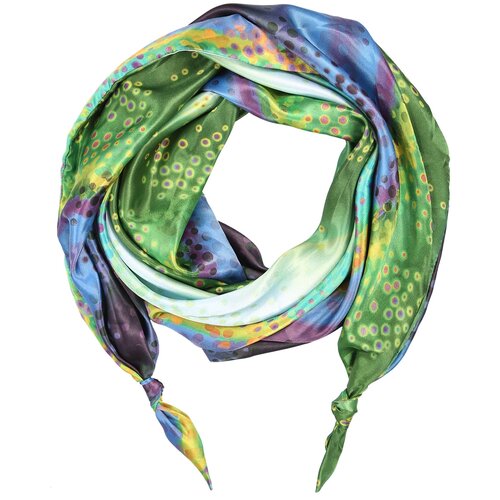 фото Шарф женский весенний, вискоза, шёлк, полиэстер, зелёный, двойной шарф-долька оланж ассорти серия "марокко" с узелками из гладкого атласа