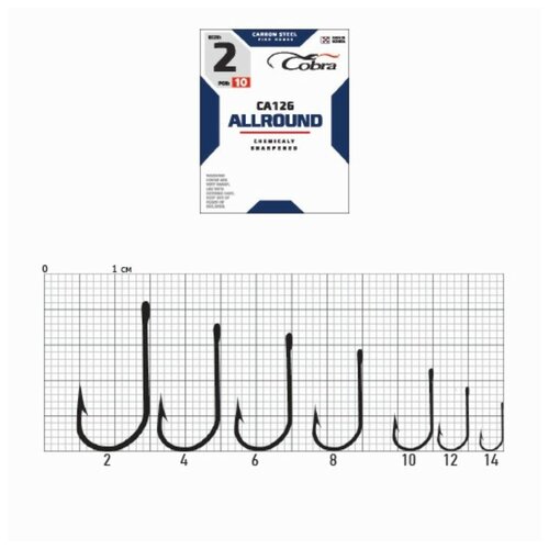 крючки cobra allround серия ca126 14 10 шт Крючки Cobra ALLROUND, серия CA126, № 10, 10 шт.