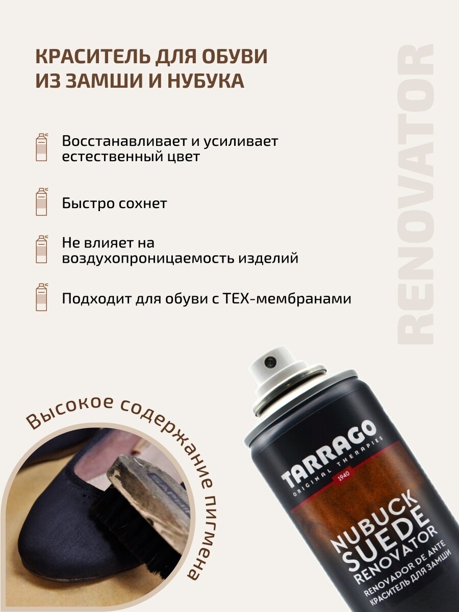 Аэрозоль для замши Nubuck Suede Renovator TARRAGO 250 мл. (105 (turguoise) бирюзовый) - фотография № 4