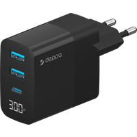 CЗУ USB A + USB-C, PD, QC 3.0, 30W, дисплей, черный, крафт, Deppa 11395-OZ