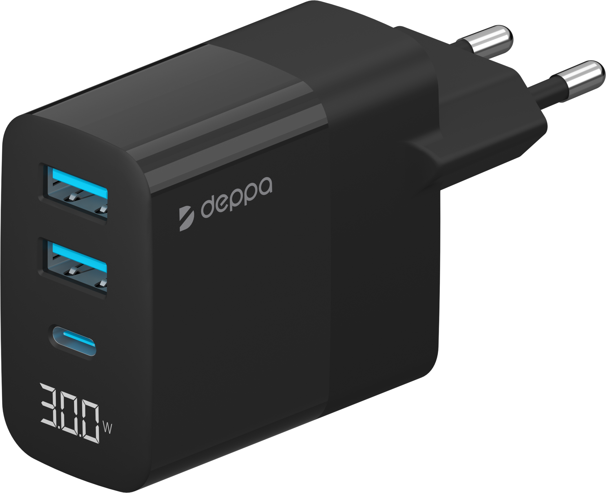 Зарядное устройство сетевое Deppa 2хUSB A+USB-C, PD, QC 3.0, 30W, черный