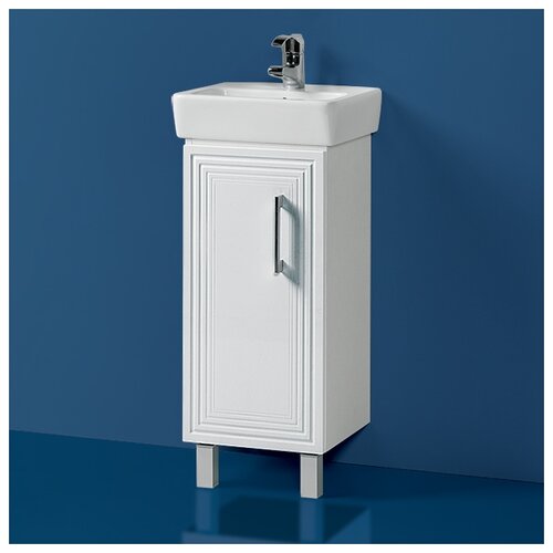 фото Тумба с раковиной в ванную комнату «акваль манго» 40 см, напольная, дверь распашная, фасад мдф пленочный белый глянец, корпус лдсп цвет белый, умывальник: нео 40