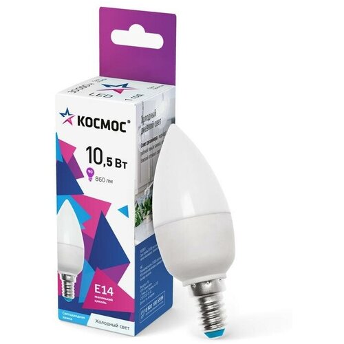 Лампа светодиодная 10.5Вт свеча 6500К холод. бел. E14 220В  код. LkecLED10.5wCNE1465  космос (4шт. в упак.)