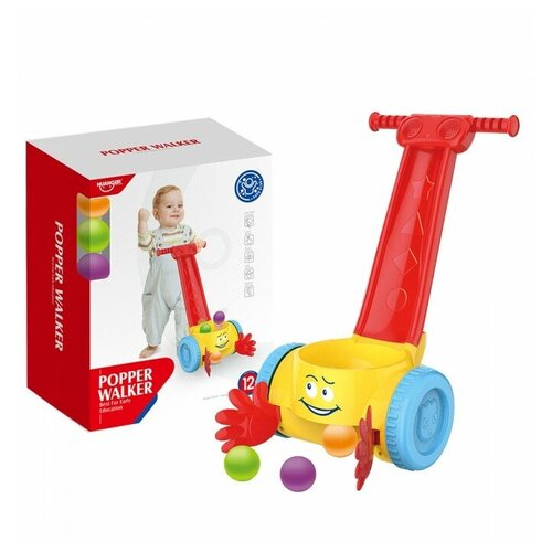 Каталка-игрушка Huanger Собирайка с 3 шарами (HE0818), голубой/красный/желтый каталка игрушка пластмастер с шарами 12006 розовый желтый