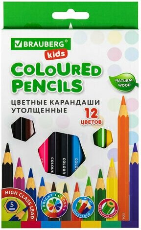 Карандаши цветные утолщенные BRAUBERG KIDS 12 цветовгрифель 5 мм181878