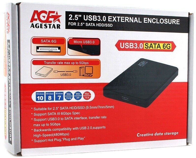 Внешний корпус AgeStar для HDD/SSD 3UB2P2 Black