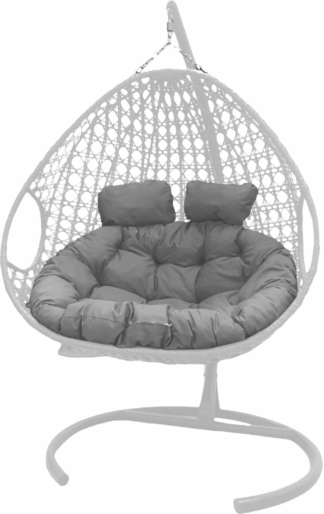 Подвесное кресло с ротангом белое Для компании люкс серая подушка - фотография № 1
