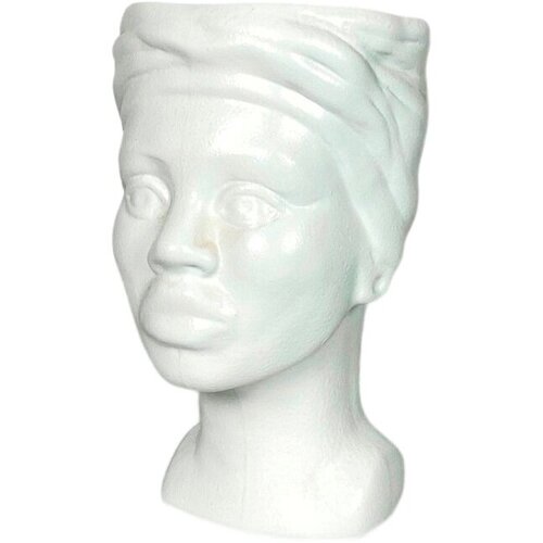 Кашпо керамическое для цветка Голова Наоми белая h20 см