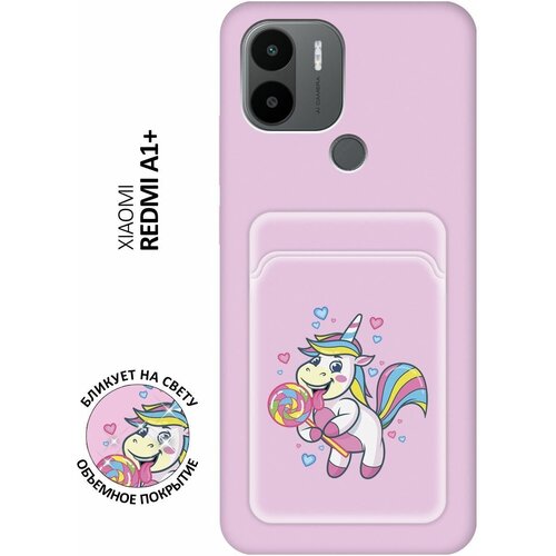 Матовый чехол с карманом Unicorn and candy для Xiaomi Redmi A1+ / Сяоми Редми А1 Плюс с 3D эффектом розовый матовый чехол unicorn and candy для xiaomi redmi 10 сяоми редми 10 с 3d эффектом розовый