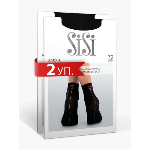 Носки женские SISI AMORE 70 den, комплект 2 пары, непрозрачные носочки AMORE из микрофибры, размер единый, цвет Avorio