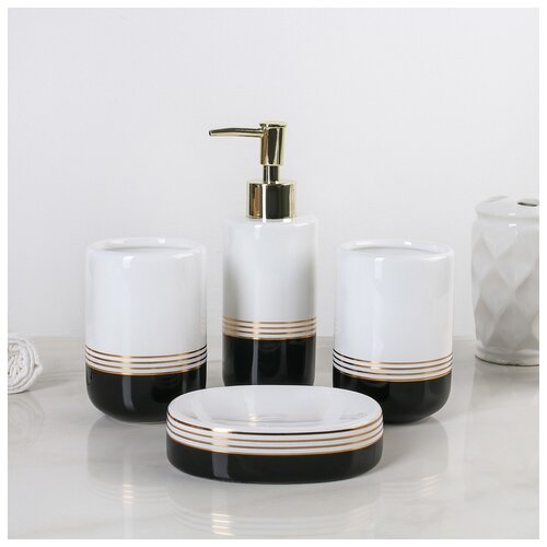 фото Набор для ванной "лили", 4 предмета (мыльница, дозатор для мыла, 2 стакана), цвет черный 4330029 сима-ленд
