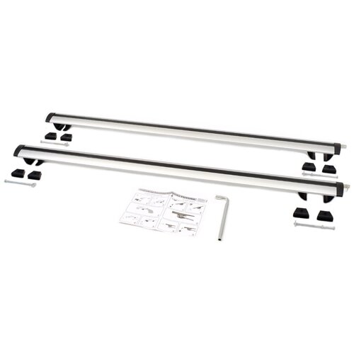 фото Багажник на рейлинги amos alfa для nissan patrol y61 кроссовер 1997-2010 5 дв., с серебристыми крыловидными дугами 85 мм х 140 см с замками