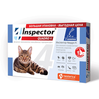Inspector раствор от блох и клещей Quadro K от 1 до 4 кг для кошек от 1 до 4 кг 3 шт. в уп., 1 уп.