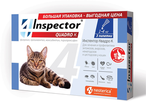 Фото Inspector раствор от блох и клещей Quadro K от 1 до 4 кг для кошек