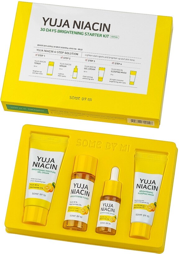 Набор миниатюр с экстрактом юдзу Some By Mi Yuja Niacin 30 Days Brightening Starter Kit, тонер 30мл, сыворотка 10мл, крем-гель 30мл, ночная маска 20г - фото №11