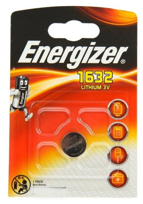 Батарейка литиевая Energizer, CR1632-1BL, 3В, блистер, 1 шт.