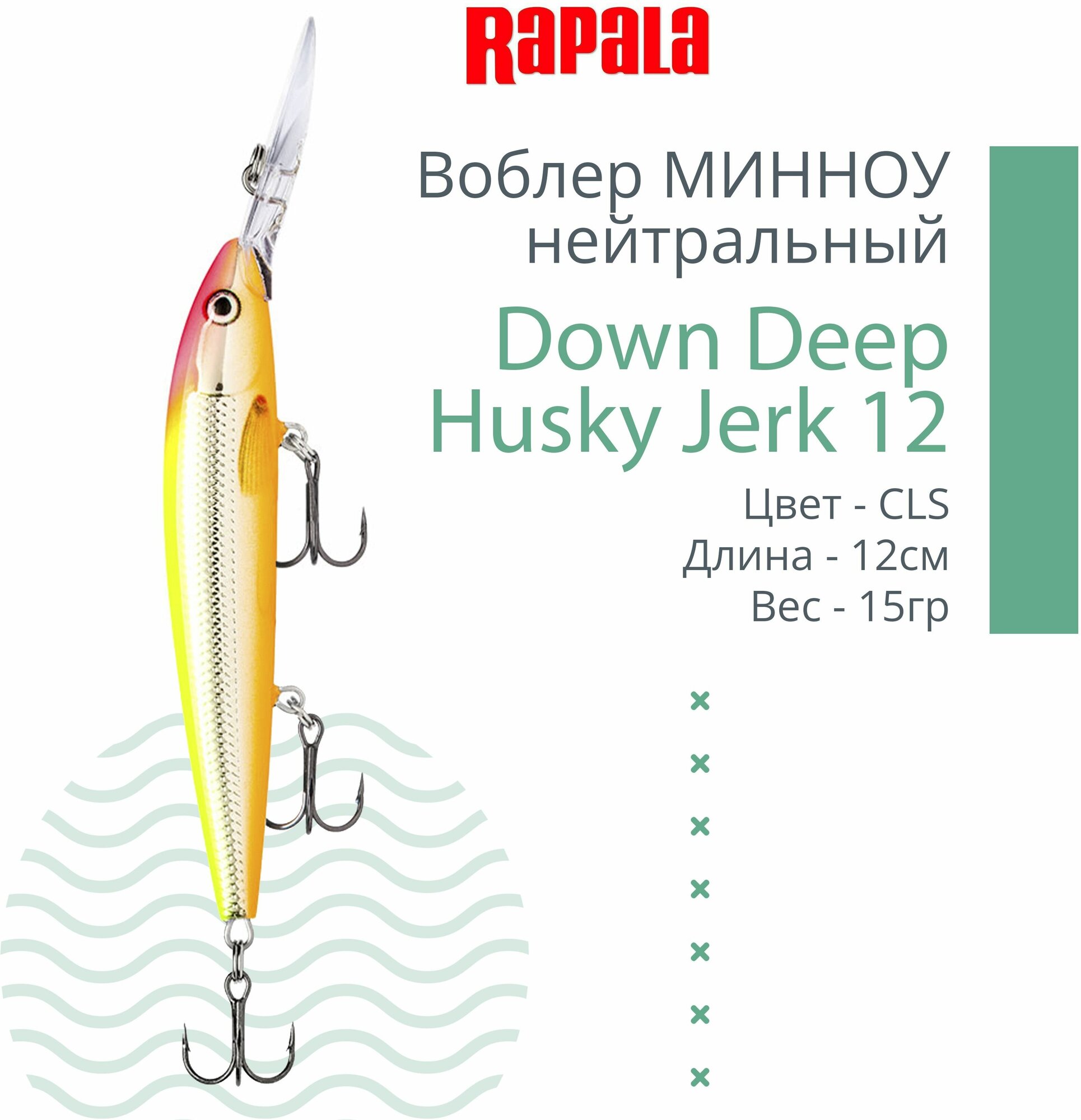 Воблер для рыбалки RAPALA Down Deep Husky Jerk 12, 12см, 15гр, цвет CLS, нейтральный