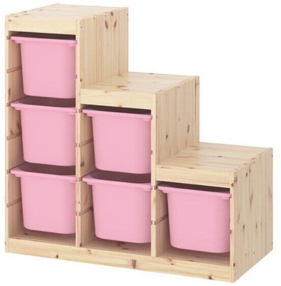 Комбинация для хранения, 94X44X91 СМ, светлая беленая сосна, розовый IKEA TROFAST труфаст