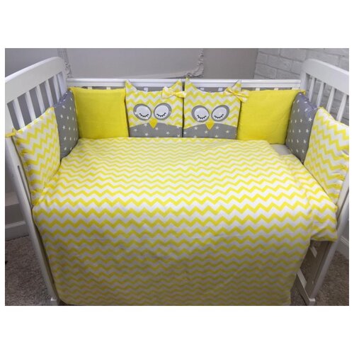 бортики в кроватку cocodikama подушка валик звезды 2 шт LuBaby комплект в кроватку Спящие совята (6 предметов) желтый