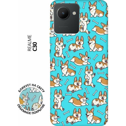 Матовый чехол Corgi Pattern для realme C30 / Рилми С30 с 3D эффектом мятный матовый чехол all flowers for you для realme c30 рилми с30 с 3d эффектом мятный