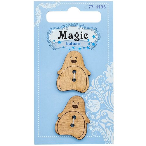 фото Пуговицы фигурные magic buttons 'пингвин', 25*20 мм, 2 прокола, дерево, 2 шт