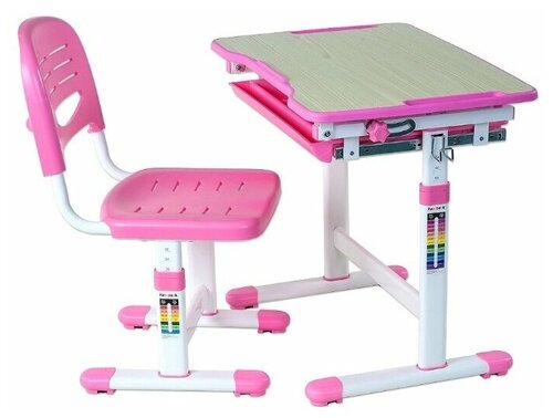 Комплект парта + стул FUNDESK растущая детская парта и стул Piccolino 66.4x47.4 см pink