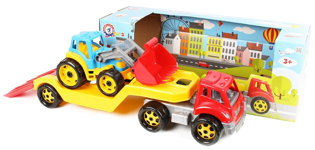 Игрушка ТехноК Автовоз с трактором, желтый (3916) - фото №4
