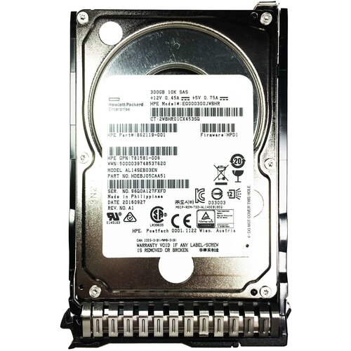 Жесткий диск HP 300GB 3G SAS 10K RPM SFFDP EG000300JWBHR 1481500₽