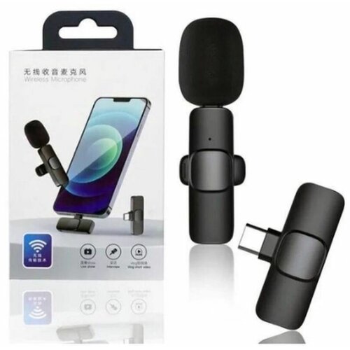 Микрофон петличный / Wireless Microphone K8 / черный / для Android / разъем Type-C