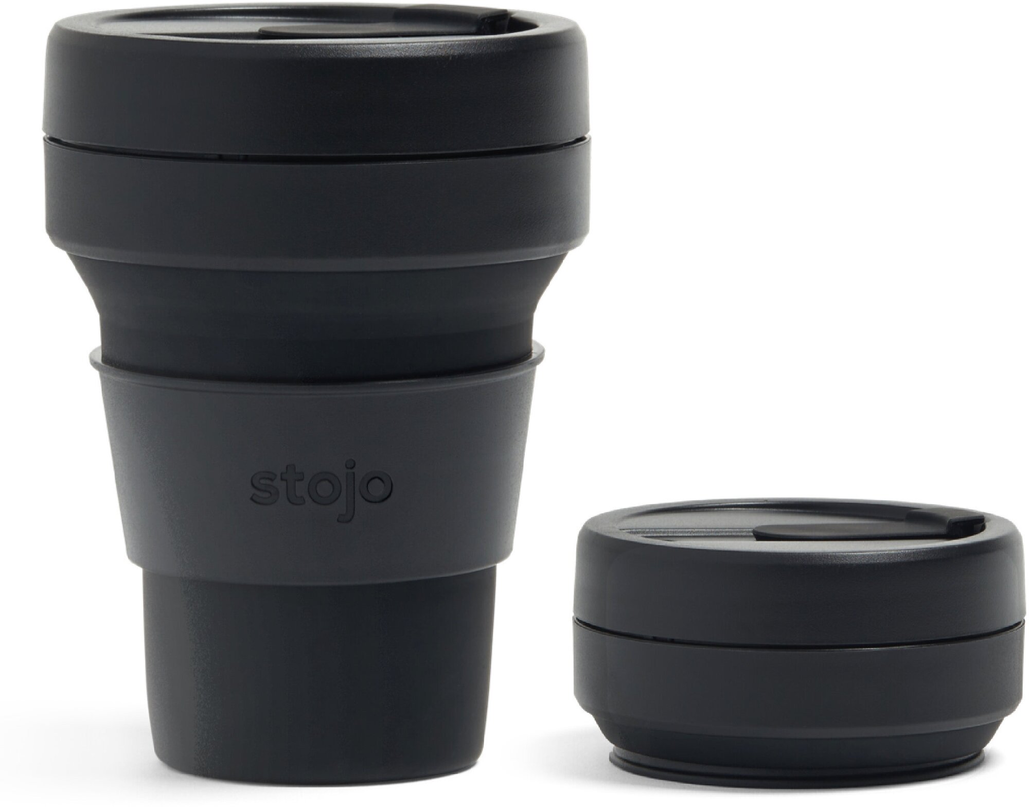 Складной силиконовый стакан с крышкой STOJO 355 мл, цвет чёрный