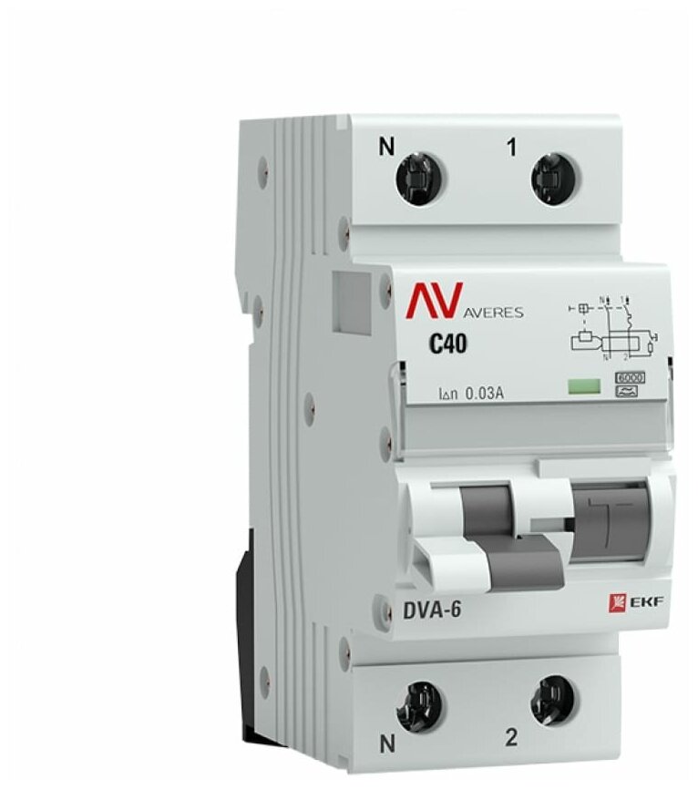 Дифференциальный автомат DVA-6 1P+N 40А (C) 30мА (A) 6кА EKF AVERES rcbo6-1pn-40C-30-a-av