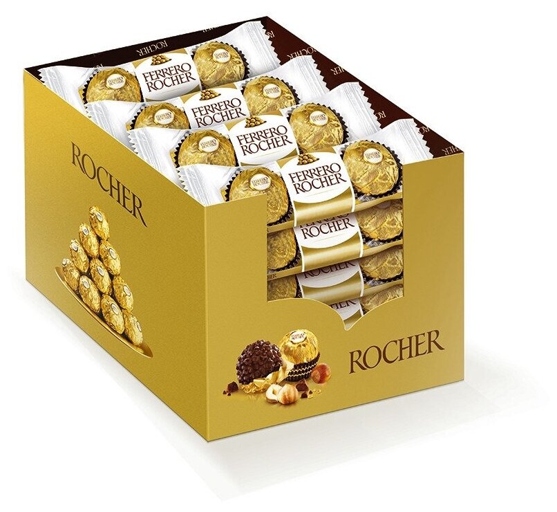 Конфеты Ferrero Rocher хрустящие из молочного шоколада с начинкой из крема и лесного ореха 37.5 г (16 штук)