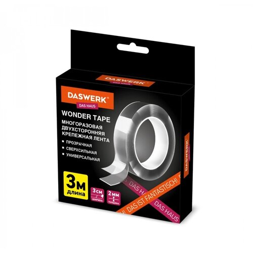 Клейкая лента скотч монтажная двусторонняя Daswerk Nano tape 30мм х 3м 2мм многоразовая 2шт 607928 603₽