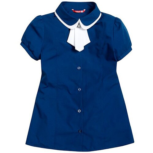 Школьная блуза Pelican, полуприлегающий силуэт, на пуговицах, короткий рукав, без карманов, размер 14, синий