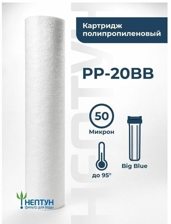 Картридж из вспененного полипропилена PP-20BB 50 мкм (ЭФГ 112/508, ПП-20ББ) фильтр полипропиленовый грубой очистки, механика для Гейзер,Барьер,Аквафор