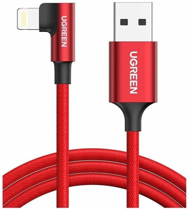 Кабель UGREEN US299 (60555) Right Angle USB-A to Lightning Cable. Длина: 1м. Цвет: красный