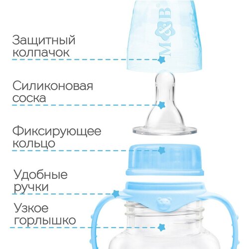 Бутылочка для кормления «Любимый сыночек» детская приталенная, с ручками, 250 мл, от 0 мес, цвет голубой